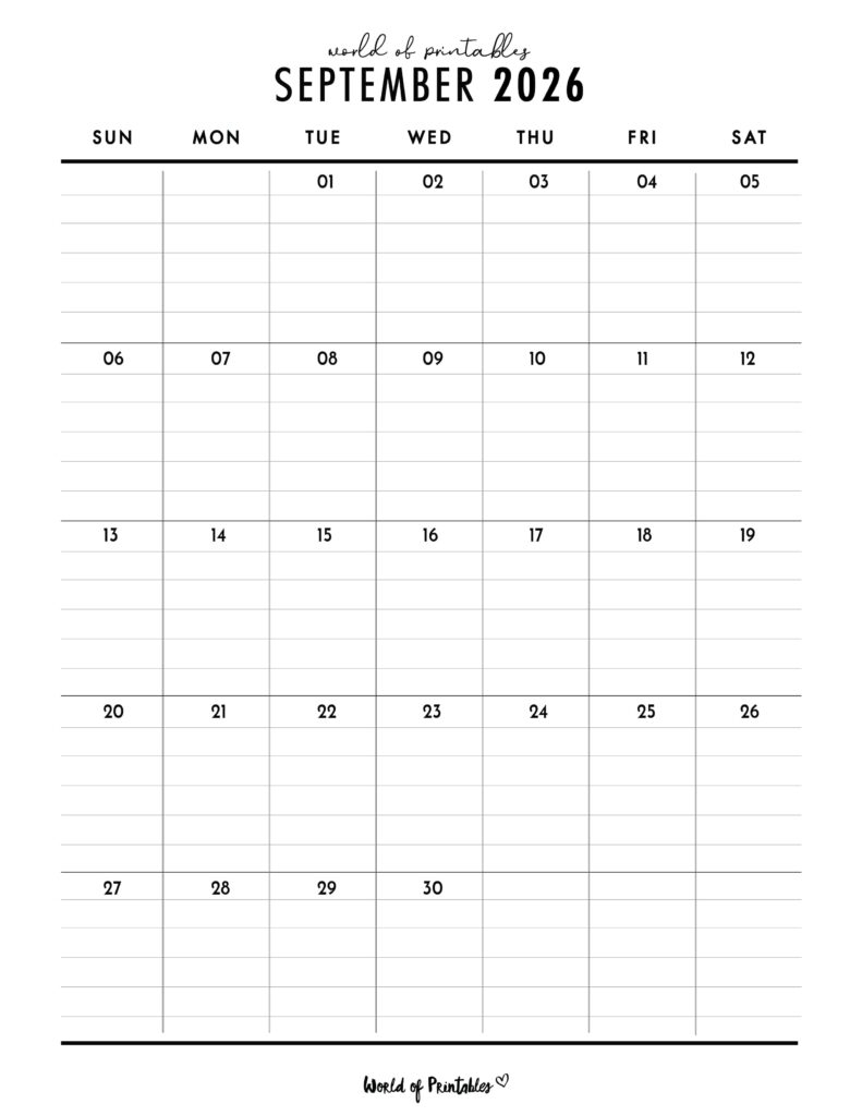 Printable September 2026 Calendar Design 374
