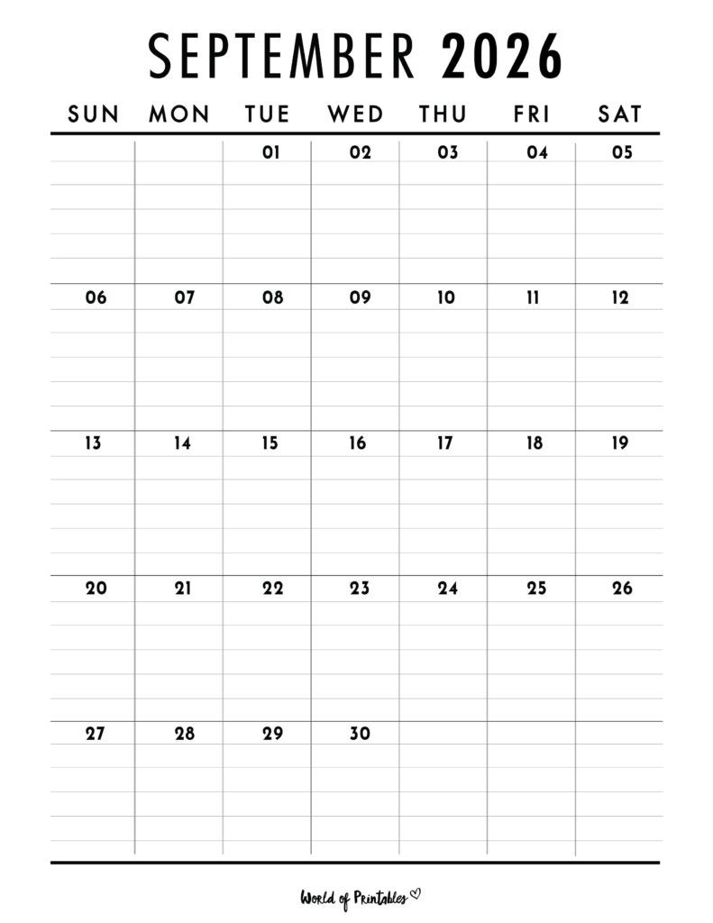 Printable September 2026 Calendar Design 375