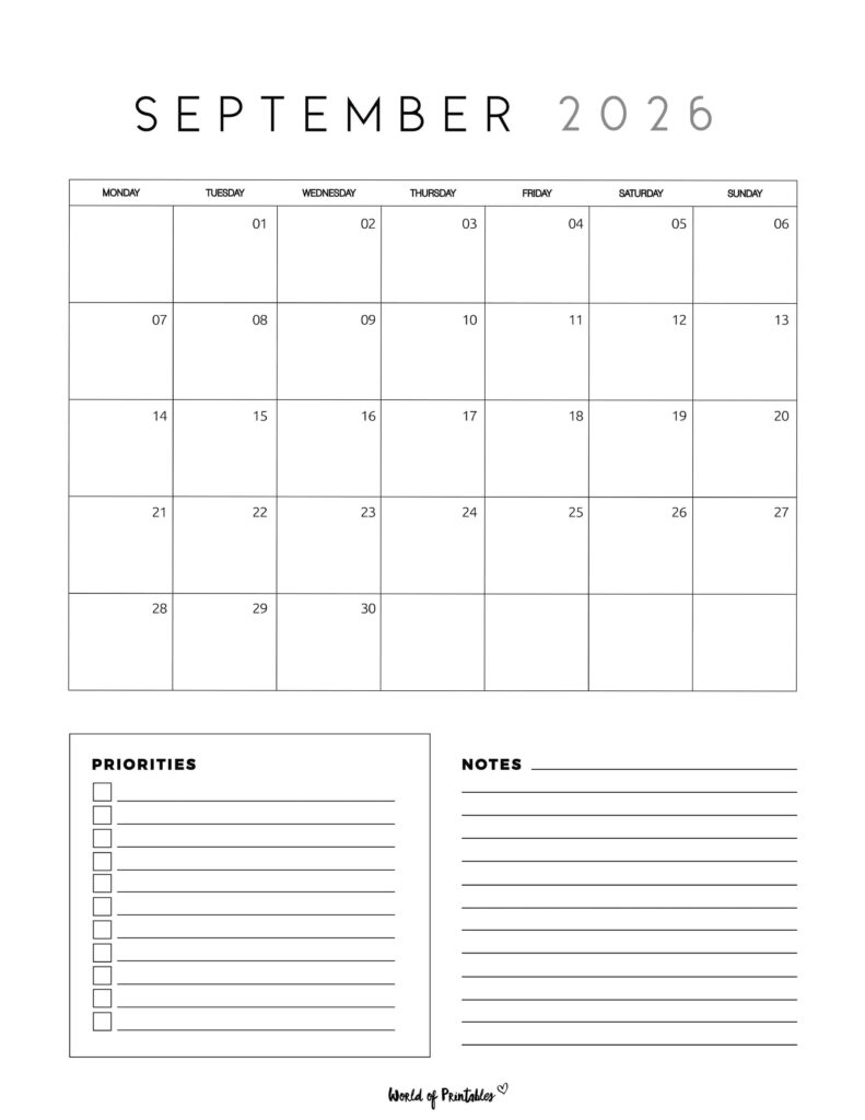 Printable September 2026 Calendar Design 64