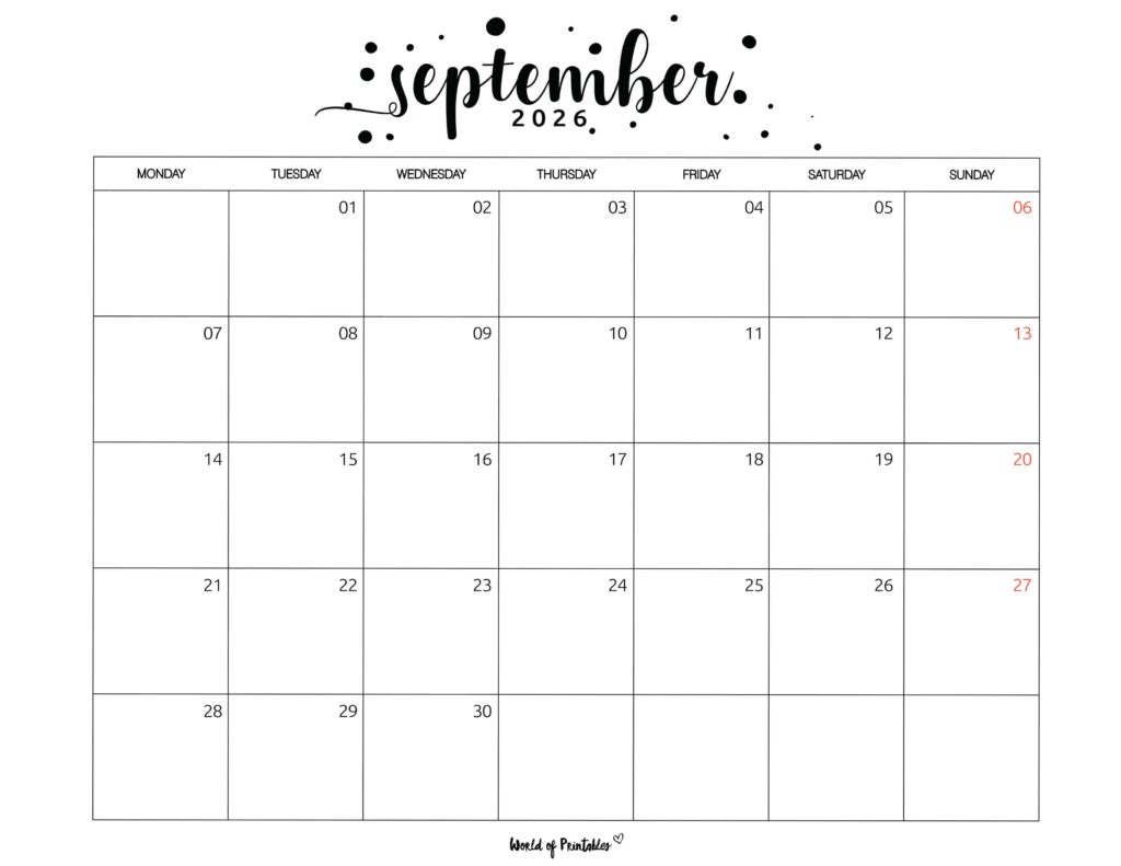 Printable September 2026 Calendar Design 67