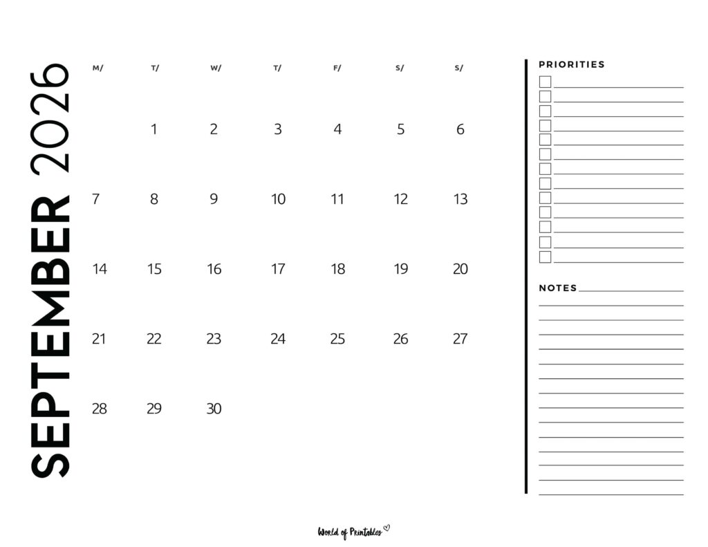 Printable September 2026 Calendar Design 68