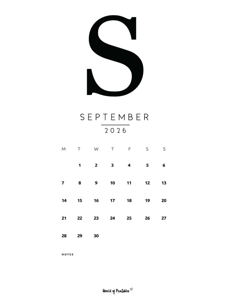 Printable September 2026 Calendar Design 73