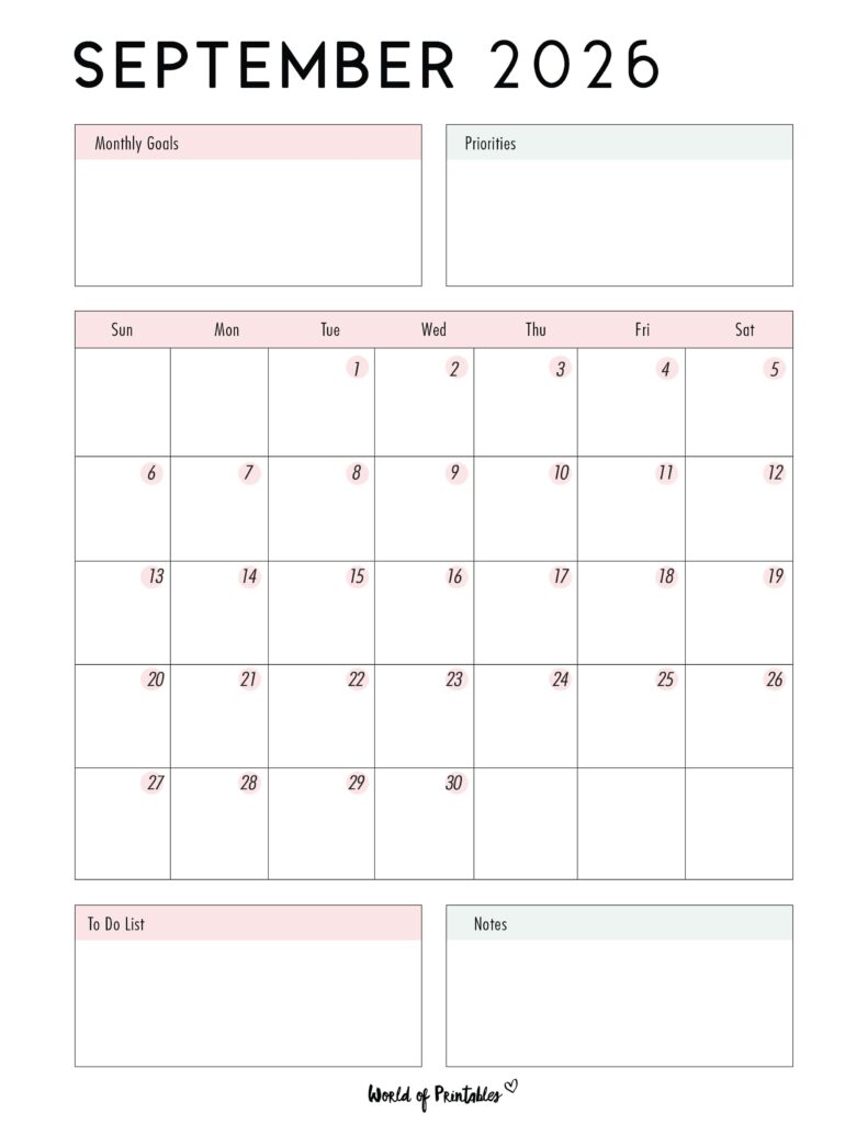 Printable September 2026 Calendar Design 86