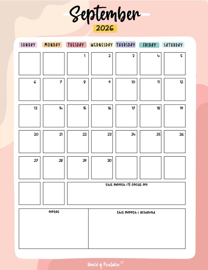 Printable September 2026 Calendar Design 89