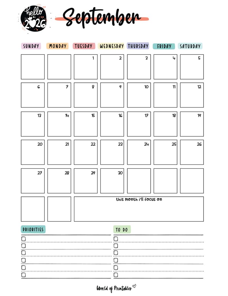 Printable September 2026 Calendar Design 90