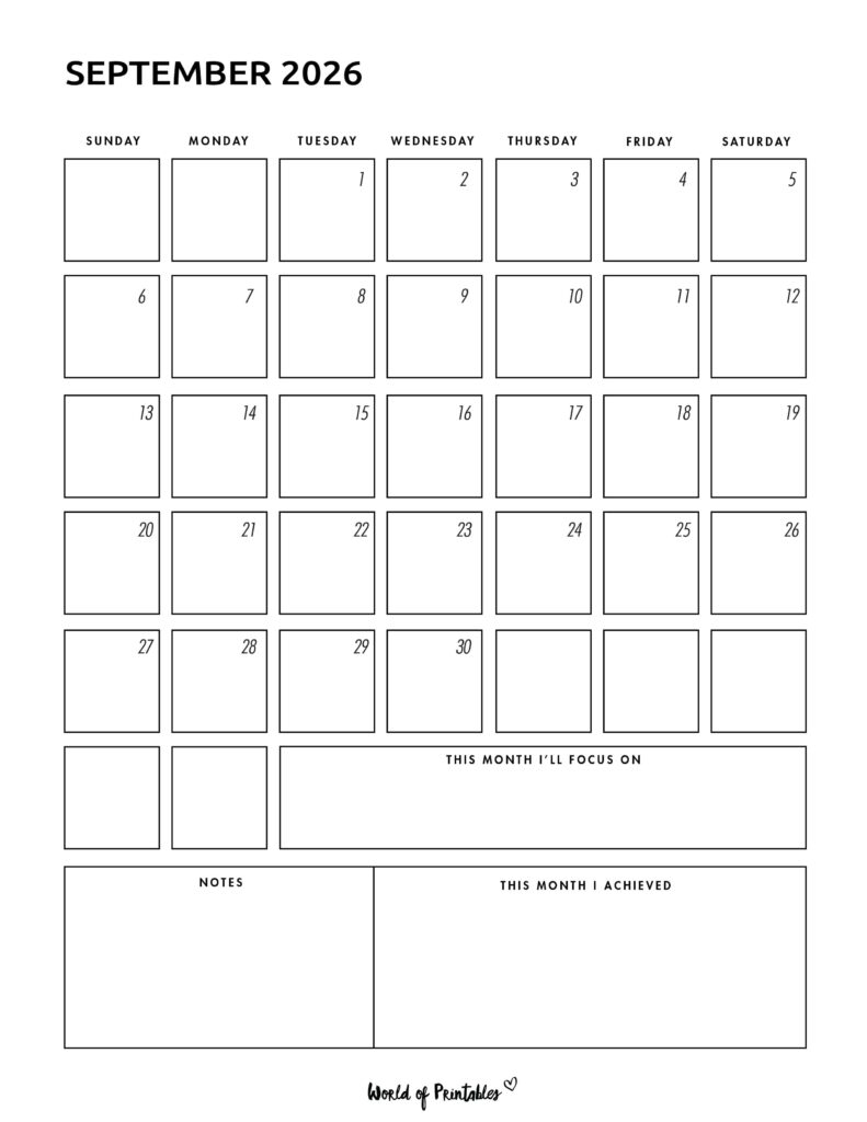 Printable September 2026 Calendar Design 92