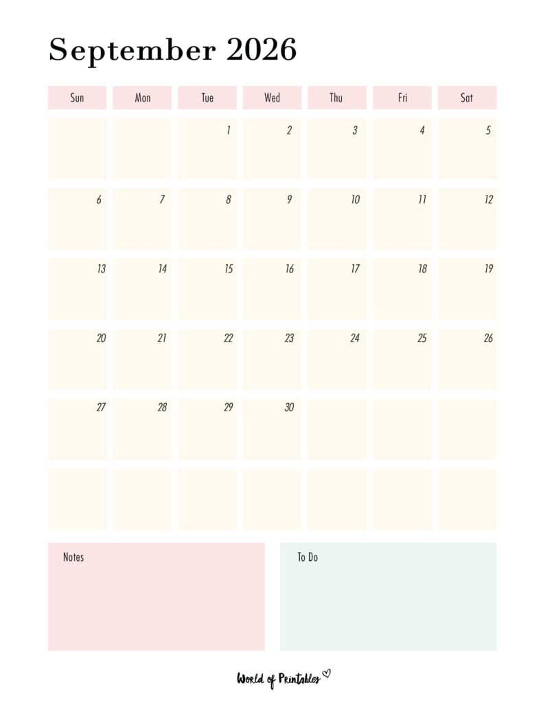 Printable September 2026 Calendar Design 96