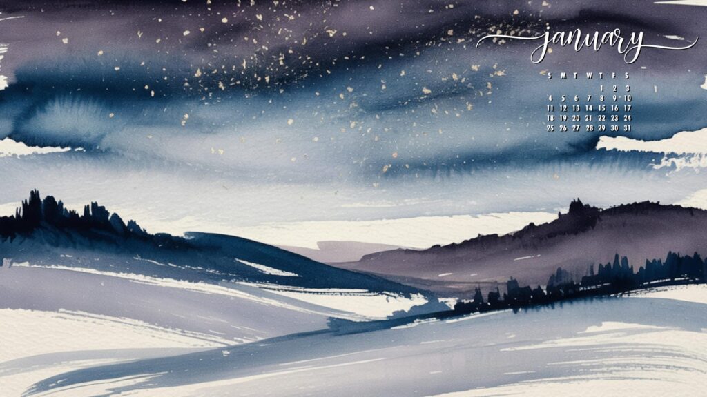Scenic Brushstroke january 2026 calendar wallpaper free
