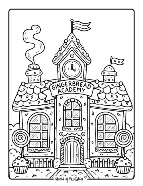 School gingerbread house coloring pages