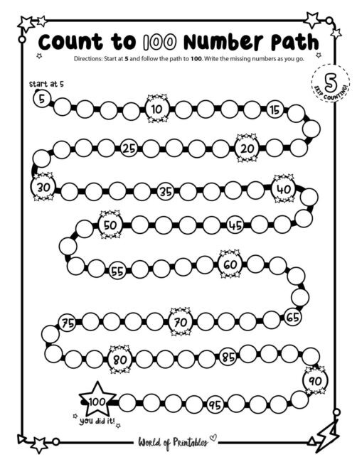 Count to 100 Number Path Worksheets - World of Printables