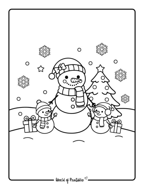 Snowman Family Christmas Picture to Color