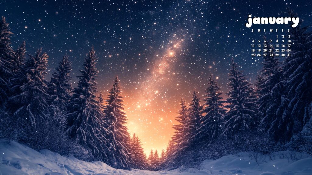 Snowy Forest january 2026 calendar wallpaper download
