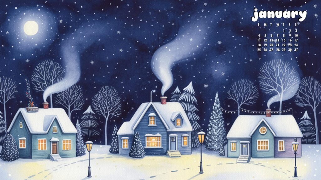 Snowy winter january 2026 desktop calendar background