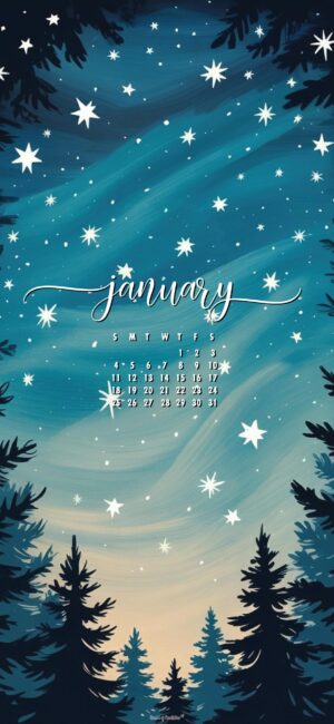Starry january 2026 calendar wallpaper
