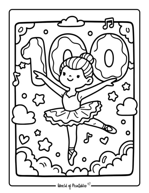 ballerina themed 100 days of school coloring sheets