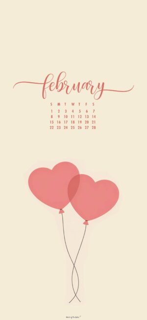 balloon minimal february calendar wallpaper