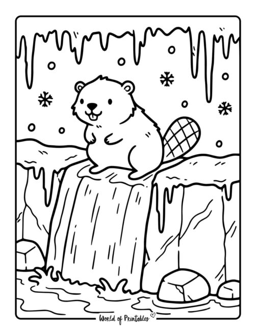 beaver cute winter coloring pages