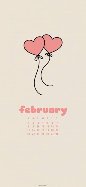 beige and pink neutral february calendar wallpaper