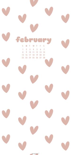 beige heart february 2026 android calendar wallpaper