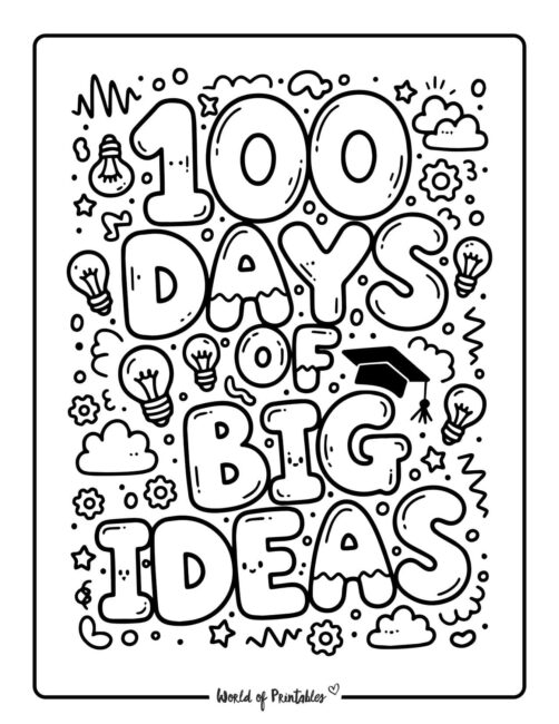 big ideas - 100 days of school outline coloring pages