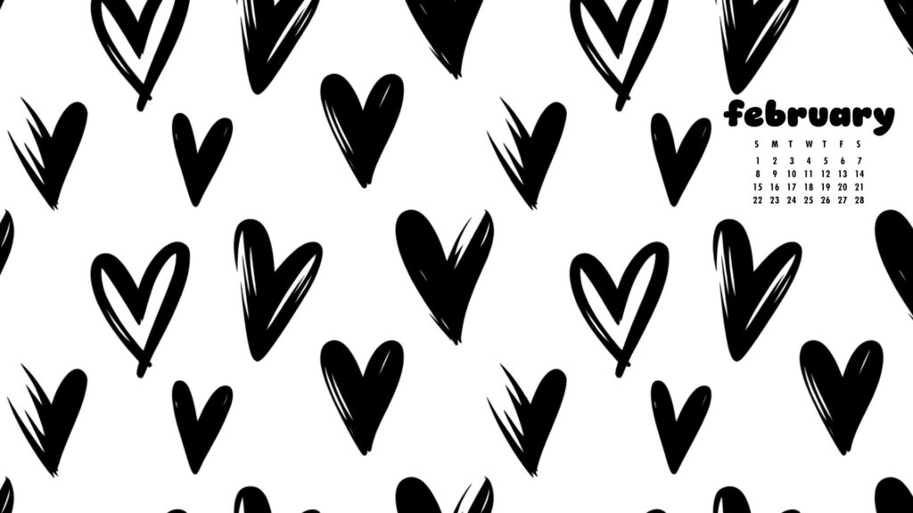 black brushstroke hearts february calendar wallpaper for pc