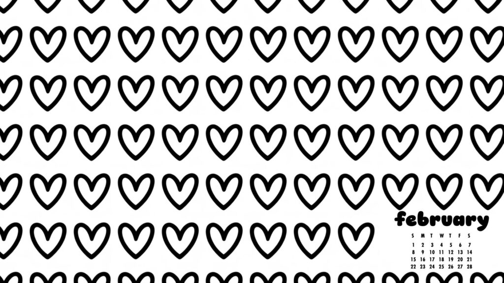 black hearts february 2026 desktop calendar wallpaper