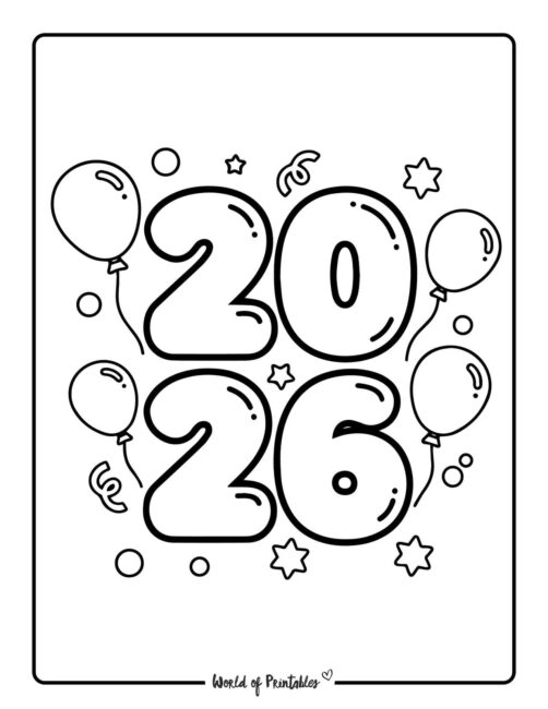 bold and simple 2026 new year coloring pages