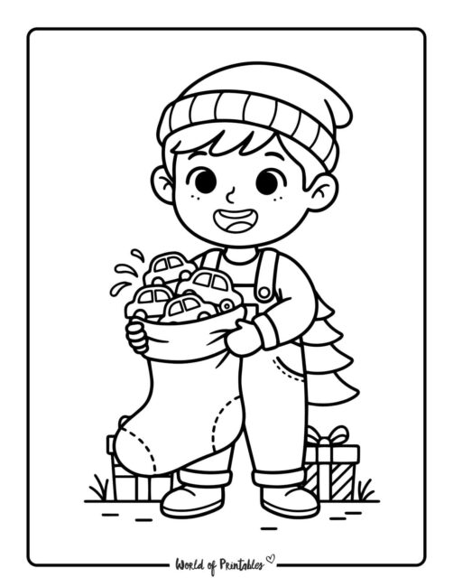 boy with stocking coloring pages pdf