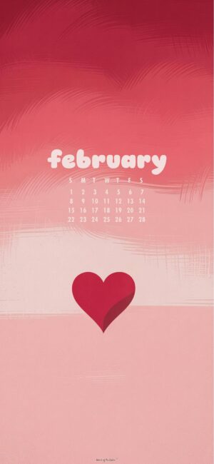 brushstroke heart cute february calendar wallpaper