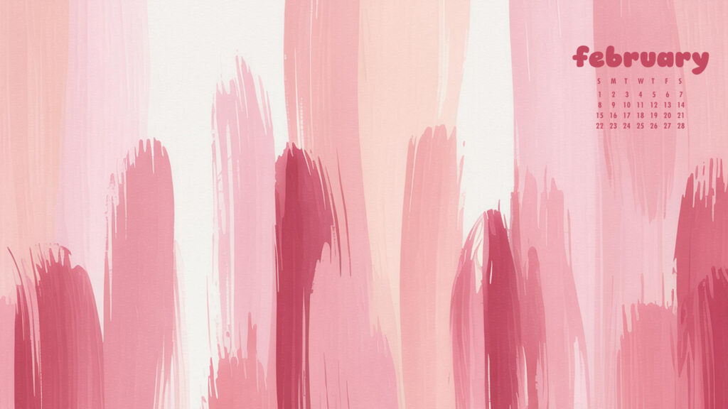 brushstroke neutral february desktop calendar wallpaper