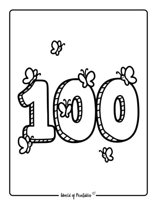 butterfly themed - 100 days of school coloring page