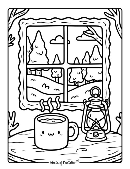 cabin cozy winter coloring pages
