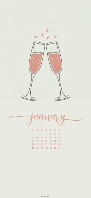 champagne january 2026 mobile calendar wallpaper