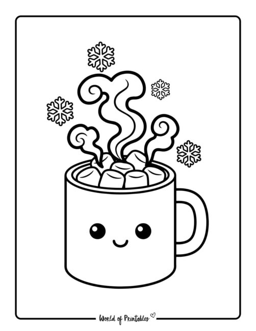 cup of cocoa simple winter coloring pages