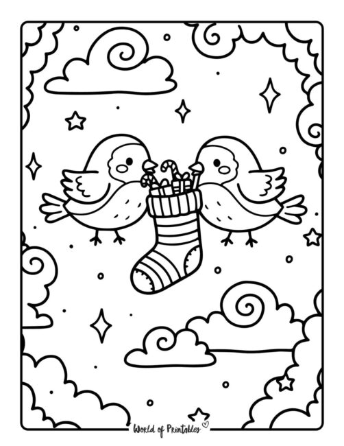 cute bird christmas stocking coloring sheet