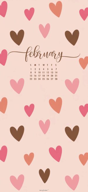 cute heart boho february calendar wallpaper