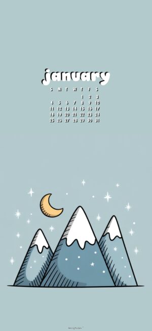 cute mountain scene january 2026 calendar wallpaper