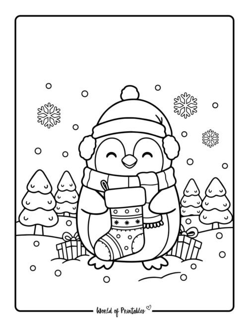 cute penguin and stocking coloring templates
