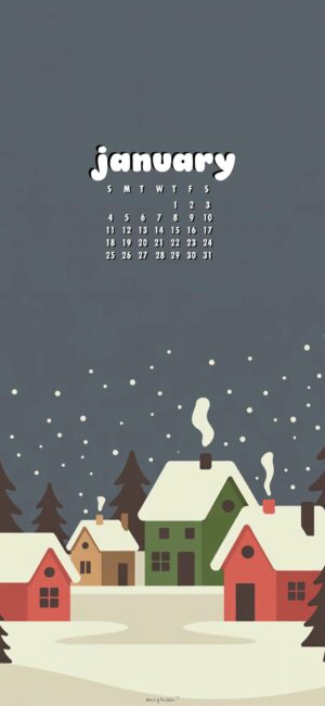 cute village january 2026 calendar background