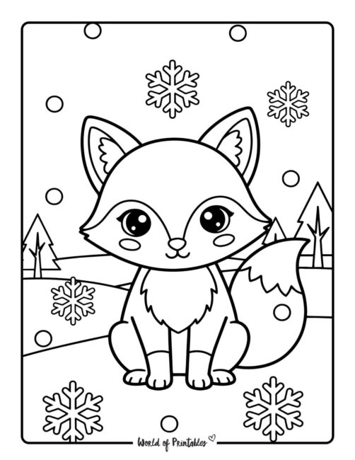 easy fox winter coloring book pages