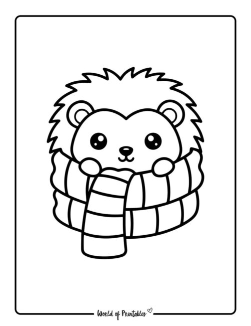 easy hedgehog winter coloring pages for preschoolers