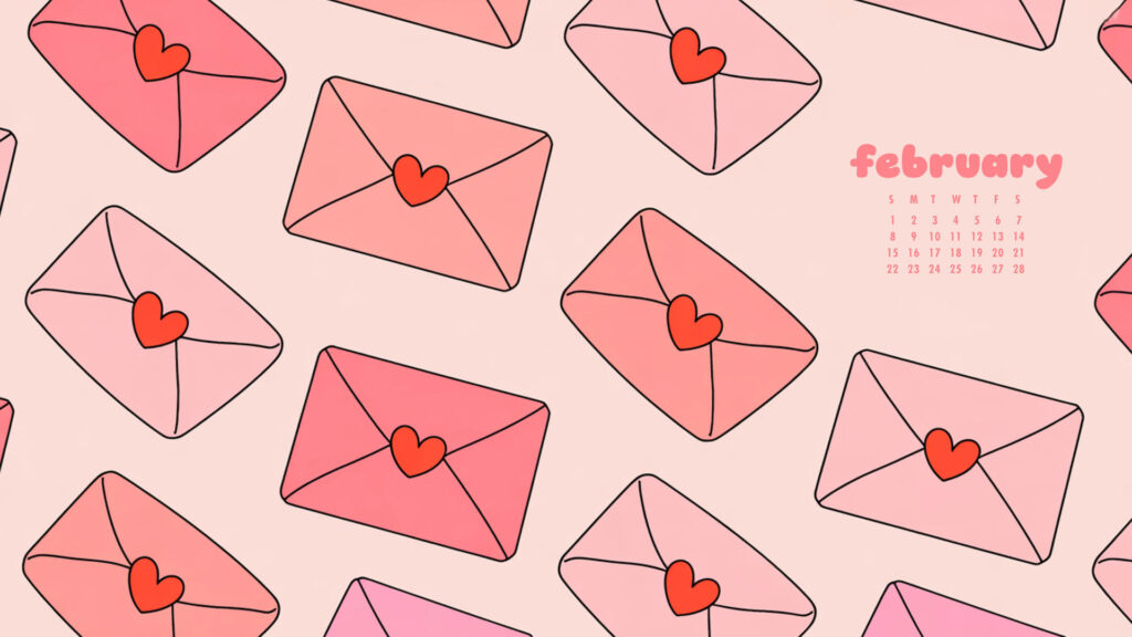 envelope aesthetic february desktop calendar wallpaper