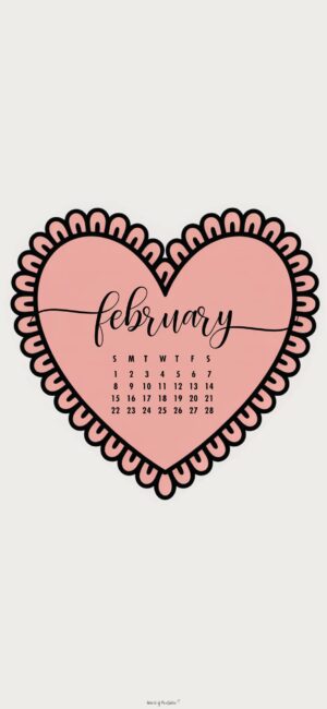 february 2026 phone calendar wallpaper frilly heart