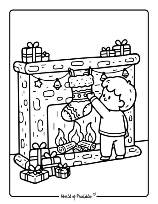 fireplace and stocking coloring pages