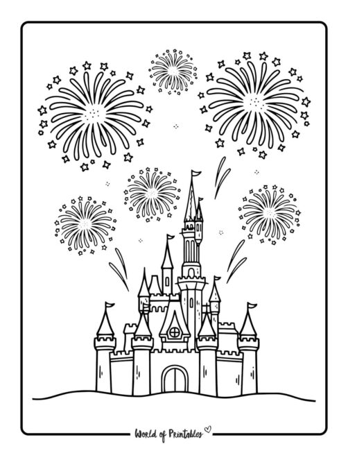 fireworks and princess castle new year coloring sheets