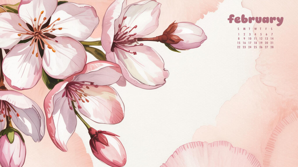 floral february desktop calendar wallpaper