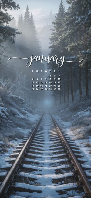 frozen train track january 2026 calendar for phone