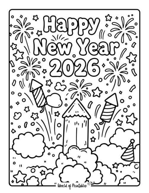 fun 2026 happy new year coloring pages