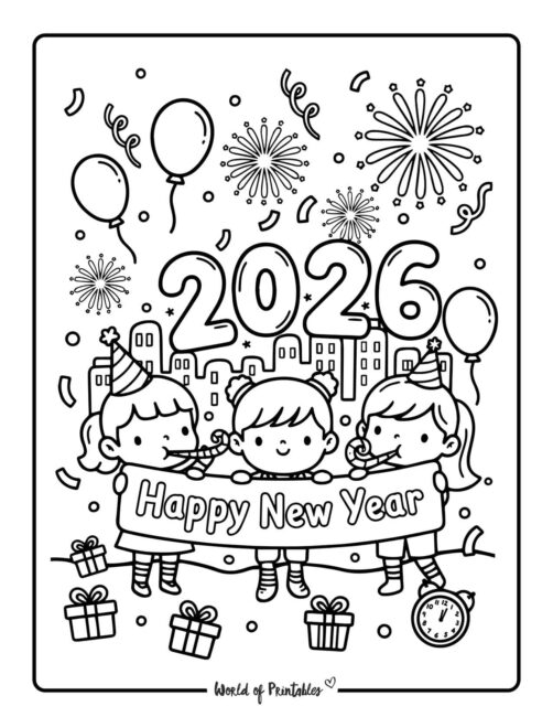 fun 2026 printable new year coloring pages