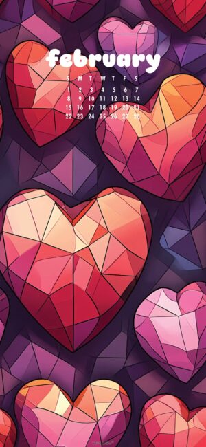 geometric heart calendar wallpaper february
